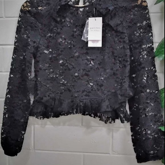 MISS SELFRIDGE Black Lace Long Sleeve Crop Top NWT - Picture 10 of 12